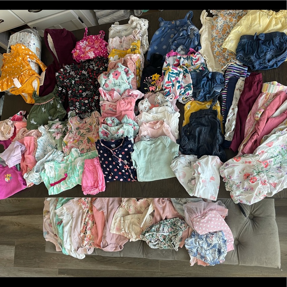 Over 70 baby girl items! Newborn to 6 months. Cross posted to sell!